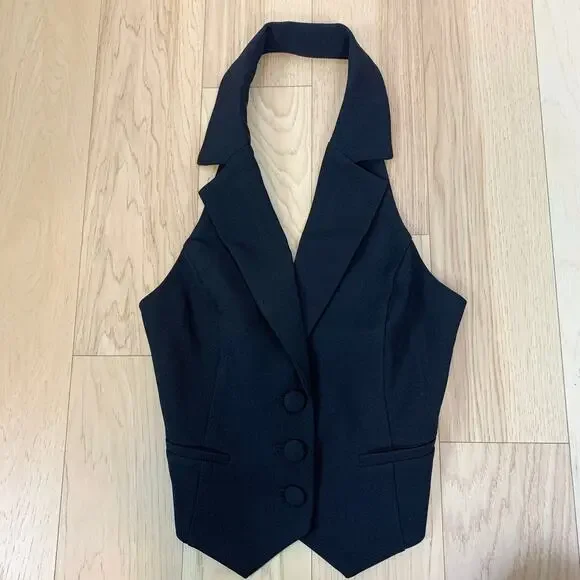 NWT BABYBOO Philippa Button Front Vest Top Shirt Black Size Medium - Picture 4 of 7